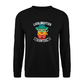 Schnitzel Fan Fleischliebhaber Schlachter Metzger - Unisex Pullover - Schwarz - Vorne - Alina (178cm) & Michal (187cm)