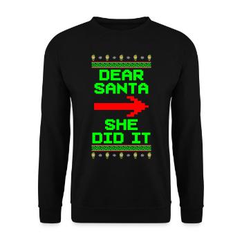 She did it Ugly Christmas Christmas - Unisex Sweatshirt - black - Front - Alina (178cm) & Michal (187cm)