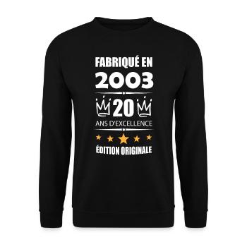 Vintage 2003 20Ans Anniversaire Cadeau Homme Femme - Sweat-shirt Unisexe - noir - Devant - Alina (178cm) & Michal (187cm)