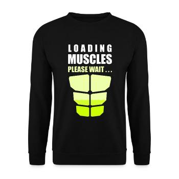 Belastung der Muskeln bitte warten - Unisex Pullover - Schwarz - Vorne - Alina (178cm) & Michal (187cm)