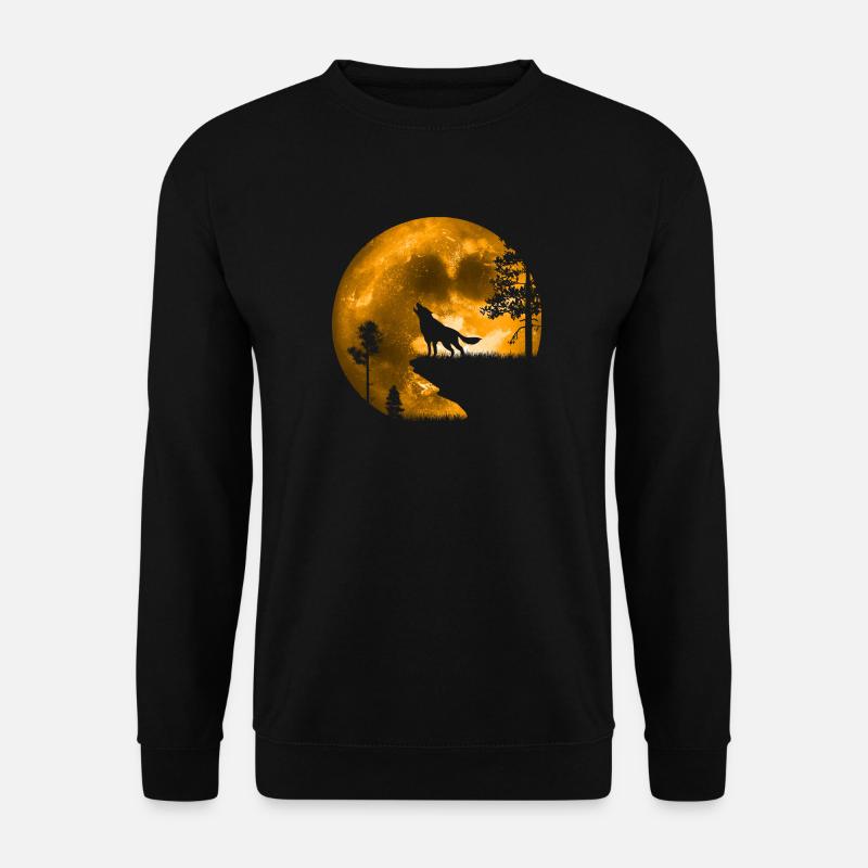 Wolf im Mondschein - Unisex Pullover - Schwarz