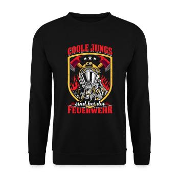 Coole Jungs Sind Bei Der Feuerwehr - Unisex Pullover - Schwarz - Vorne - Alina (178cm) & Michal (187cm)