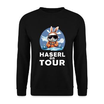 Skitour Hase Skitouren Haserl on tour - Unisex Pullover - Schwarz - Vorne - Alina (178cm) & Michal (187cm)