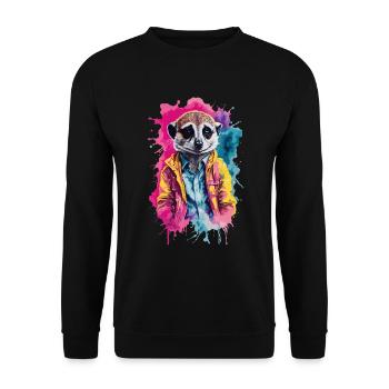 Surikat Bunt in Aquarell, Neon. Illustration - Unisex Pullover - Schwarz - Vorne - Alina (178cm) & Michal (187cm)