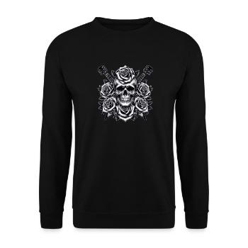 Eternal Harmony: Guitar Skulls and Roses - Unisex Sweatshirt - black - Front - Alina (178cm) & Michal (187cm)