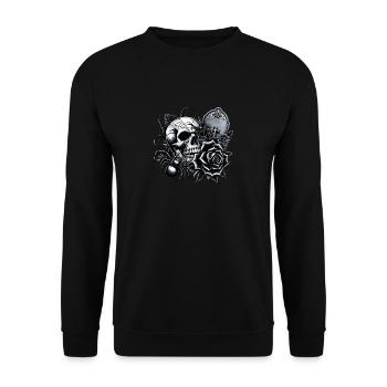 Dunkle Symphonie: Schädel, Spinnen und Kreuze - Unisex Pullover - Schwarz - Vorne - Alina (178cm) & Michal (187cm)
