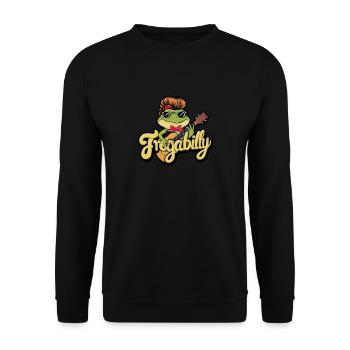 Cartoon Frog with a Rockabilly Haircut - Unisex Sweatshirt - black - Front - Alina (178cm) & Michal (187cm)