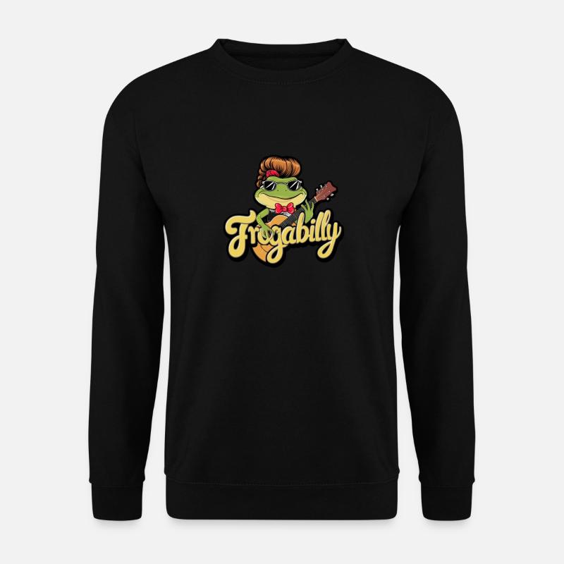 Cartoon-Frosch mit Rockabilly-Haarschnitt - Unisex Pullover - Schwarz