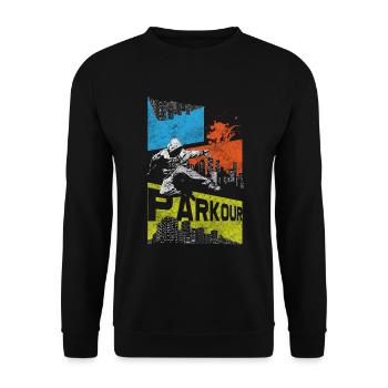 Freerunning Laufen Mutig Abenteuer - Unisex Pullover - Schwarz - Vorne - Alina (178cm) & Michal (187cm)