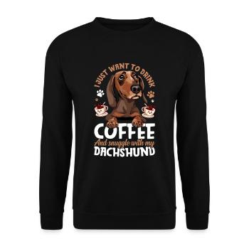 Kaffee Trinken Und Kuscheln Mit Dackel - Unisex Pullover - Schwarz - Vorne - Alina (178cm) & Michal (187cm)