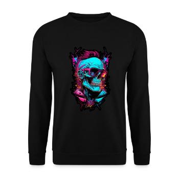 Hipster Retro 80s Neon Totenkopf Skull Trend - Sweat-shirt Unisexe - noir - Devant - Alina (178cm) & Michal (187cm)