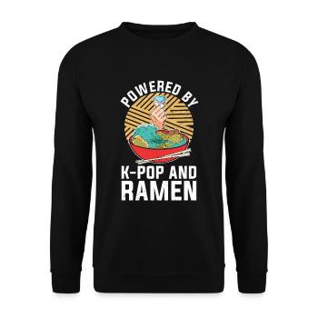 Gestärkt durch K Pop und Ramen Lustiges K Pop - Unisex Pullover - Schwarz - Vorne - Alina (178cm) & Michal (187cm)