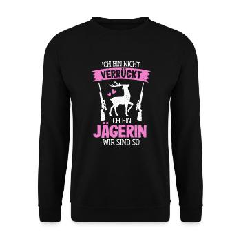 Jäger Mädchen Jagen Hirsch Jagd Jägerin - Unisex Pullover - Schwarz - Vorne - Alina (178cm) & Michal (187cm)