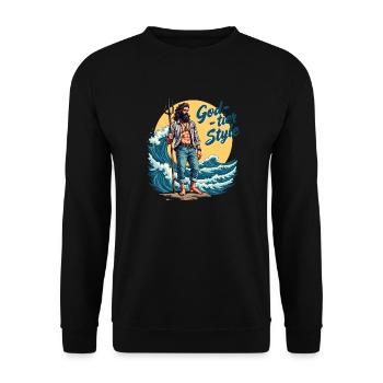 God Tier Style - Hipster Poseidon - Unisex Sweatshirt - black - Front - Alina (178cm) & Michal (187cm)