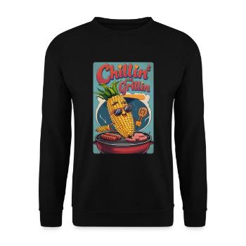 Retro BBQ Design Chillin and Grillin with relaxing - Unisex Sweatshirt - black - Front - Alina (178cm) & Michal (187cm)