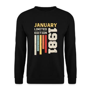 Januar 1981 - Januar 1981 Geburtstagsgeschenk - Unisex Pullover - Schwarz - Vorne - Alina (178cm) & Michal (187cm)