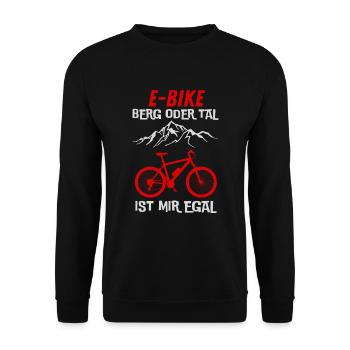 E-Bike Berg oder Tal ist mir Egal Geschenkidee - Unisex Pullover - Schwarz - Vorne - Alina (178cm) & Michal (187cm)