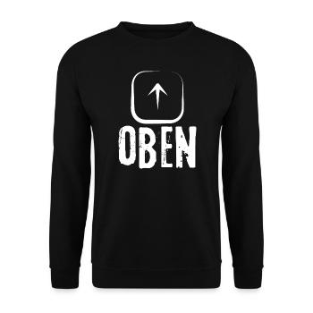 Oben ! Karton Aufdruck - Unisex Pullover - Schwarz - Vorne - Alina (178cm) & Michal (187cm)