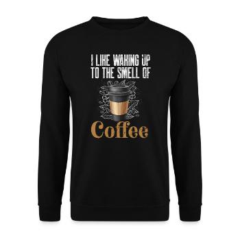 Morgenkaffee Aufwachen mit dem Geruch von Koffein - Unisex Pullover - Schwarz - Vorne - Alina (178cm) & Michal (187cm)