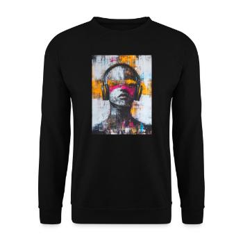 Abstract head with headphones. Face without eyes - Unisex Sweatshirt - black - Front - Alina (178cm) & Michal (187cm)