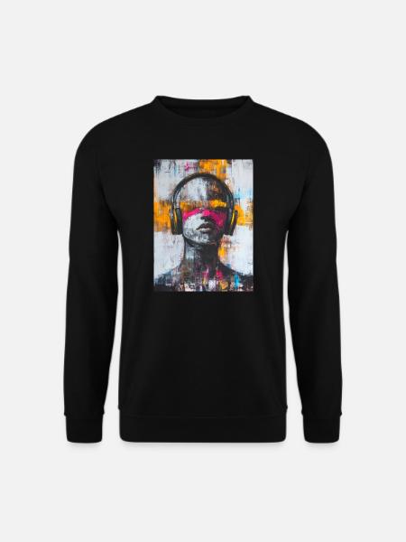 Abstrakter Kopf mit Kopfhörern. Gesicht ohne Augen - Unisex Pullover - Schwarz