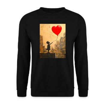 Banksy Style - Child with Heart Balloon - Love - Unisex Sweatshirt - black - Front - Alina (178cm) & Michal (187cm)