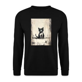 Cat Silhouette Drawing Canvas - Banksy Style - Unisex Sweatshirt - black - Front - Alina (178cm) & Michal (187cm)
