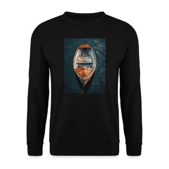 Abstract Painting - Boat - Lake - Fishing - Unisex Sweatshirt - black - Front - Alina (178cm) & Michal (187cm)