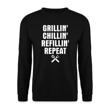 Grillin chillin refillin repeat- Grill Tshirt - Unisex Sweatshirt - black - Front - Alina (178cm) & Michal (187cm)