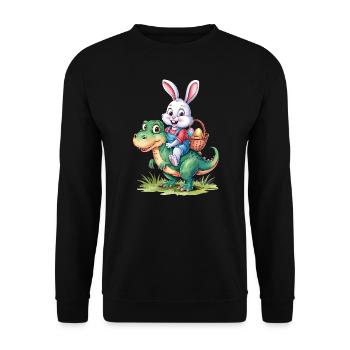Osterhase Dinosaurier Dino Ostern lustig niedlich - Unisex Pullover - Schwarz - Vorne - Alina (178cm) & Michal (187cm)