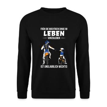 Motorrad Papa Sohn Motorräder Motorradfahren Bike - Unisex Pullover - Schwarz - Vorne - Alina (178cm) & Michal (187cm)