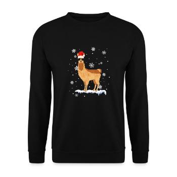 Cooles Alpaka Lama Weihnachten Deko Schneeflocken - Unisex Pullover - Schwarz - Vorne - Alina (178cm) & Michal (187cm)