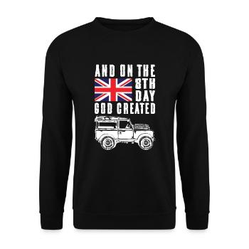Day God Created Landy Rover - Unisex Pullover - Schwarz - Vorne - Alina (178cm) & Michal (187cm)