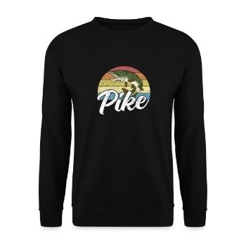 Angeln Hecht Raubfisch für Angler Retro Vintage - Unisex Pullover - Schwarz - Vorne - Alina (178cm) & Michal (187cm)