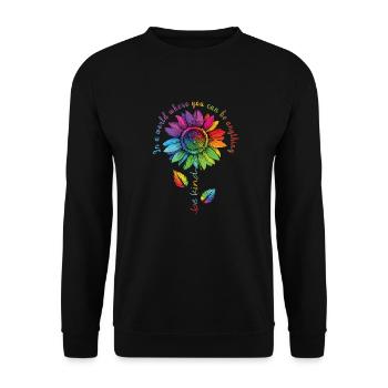 Be Kind LGBTQ Regenbogen Sonnenblume Blume CSD - Unisex Pullover - Schwarz - Vorne - Alina (178cm) & Michal (187cm)