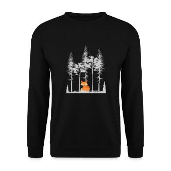 Süßer Fuchs im Wald Retro Muster Vintage Baum Wald - Unisex Pullover - Schwarz - Vorne - Alina (178cm) & Michal (187cm)