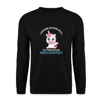 Geh us dem Weg unnötiger Sozialkontakt Einhorn - Unisex Pullover - Schwarz - Vorne - Alina (178cm) & Michal (187cm)