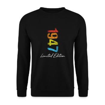 Geburtstag 1947 Limited Edition Geschenk Used Cool - Unisex Pullover - Schwarz - Vorne - Alina (178cm) & Michal (187cm)