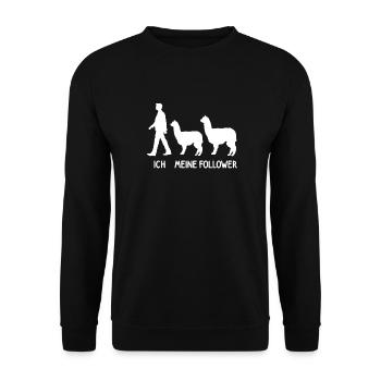 Ich Meine Follower Alpaka Liebhaber Lama Lover - Unisex Pullover - Schwarz - Vorne - Alina (178cm) & Michal (187cm)