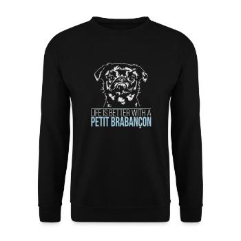 PETIT BRABANCON life better Hunde Spruch Wilsigns - Unisex Pullover - Schwarz - Vorne - Alina (178cm) & Michal (187cm)