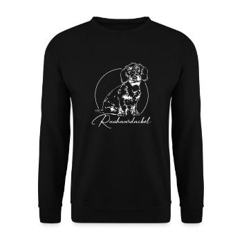 RAUHAARDACKEL Jäger Jagdhunde Jagdhund Wilsigns - Unisex Pullover - Schwarz - Vorne - Alina (178cm) & Michal (187cm)