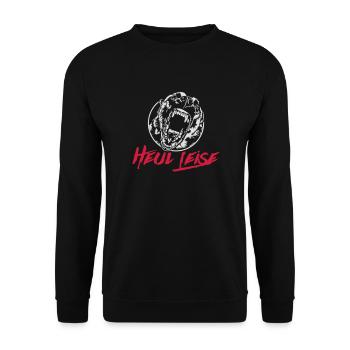 MALINOIS heul leise Hundespruch Wilsigns Hunde - Unisex Pullover - Schwarz - Vorne - Alina (178cm) & Michal (187cm)
