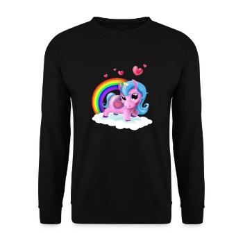 Einhornbaby Tracy auf Wolke mit Regenbogen, Fohlen - Unisex Pullover - Schwarz - Vorne - Alina (178cm) & Michal (187cm)
