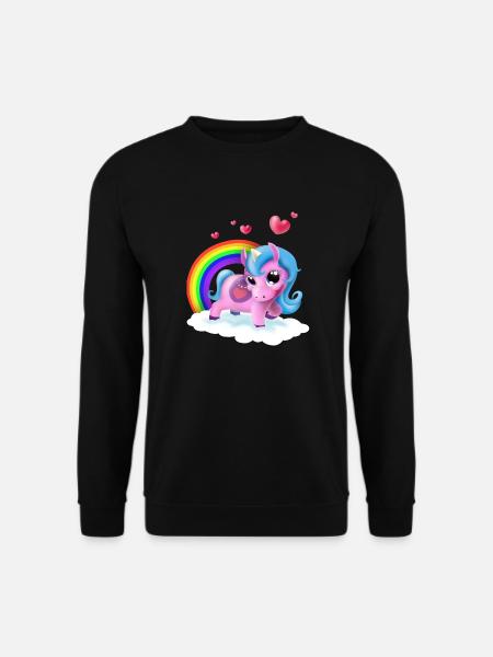 Einhornbaby Tracy auf Wolke mit Regenbogen, Fohlen - Unisex Pullover - Schwarz