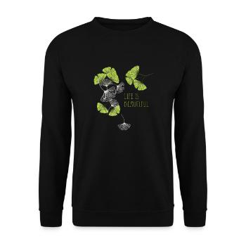 Gingko, life, beauty, - Unisex Sweatshirt - black - Front - Alina (178cm) & Michal (187cm)