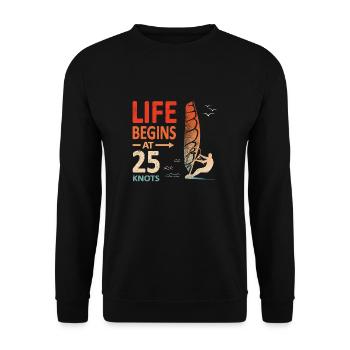 Life begins at 25 knots windsurfer planing - Unisex Sweatshirt - black - Front - Alina (178cm) & Michal (187cm)
