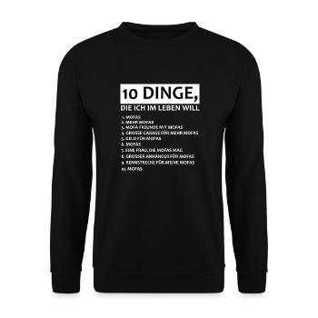 Mofa Fan Geschenk 10 Dinge, Die Ich im Leben Will. - Unisex Pullover - Schwarz - Vorne - Alina (178cm) & Michal (187cm)