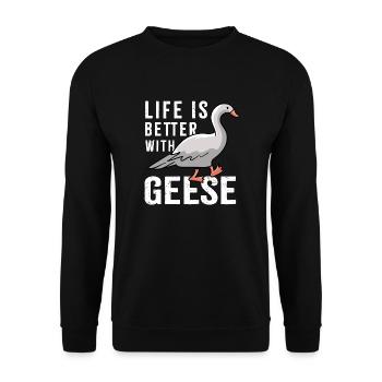 Life With Geese Cute Ironic Goose Bird - Unisex Sweatshirt - black - Front - Alina (178cm) & Michal (187cm)