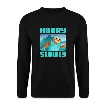 Hurry Slowly Faultier Wandern Türkis Natur Outdoor - Unisex Pullover - Schwarz - Vorne - Alina (178cm) & Michal (187cm)