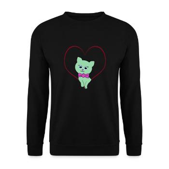 cat heart - Unisex Pullover - Schwarz - Vorne - Alina (178cm) & Michal (187cm)